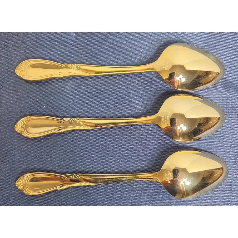Vintage Excel Stainless Korea Symphony Gold Plated Teaspoon Set of 3